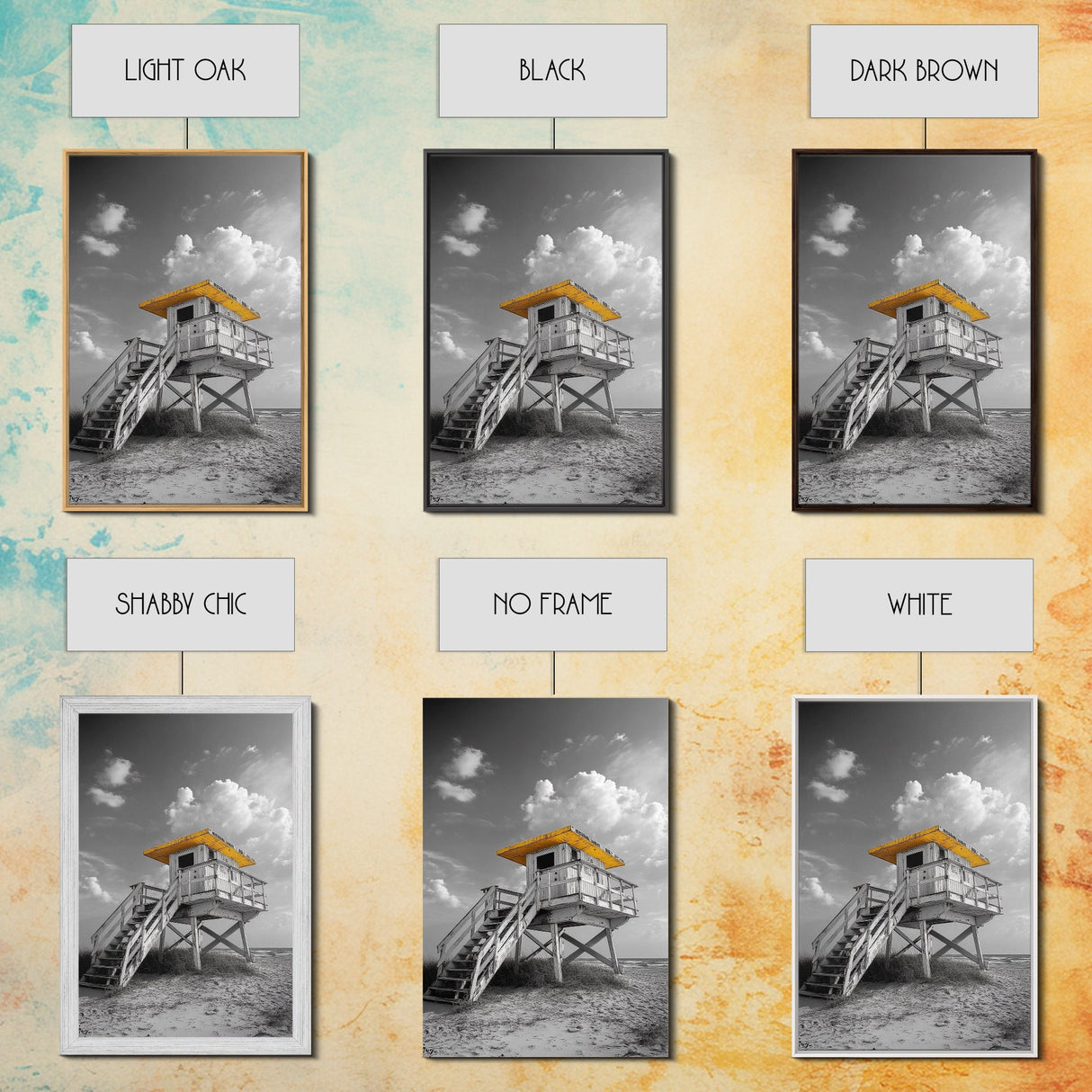 Lifeguard Tower Yellow, Beach Escape, Summer Vibe Art, Ocean Watch Post, Framed Canvas Print, coastal home decor, beach house wall art