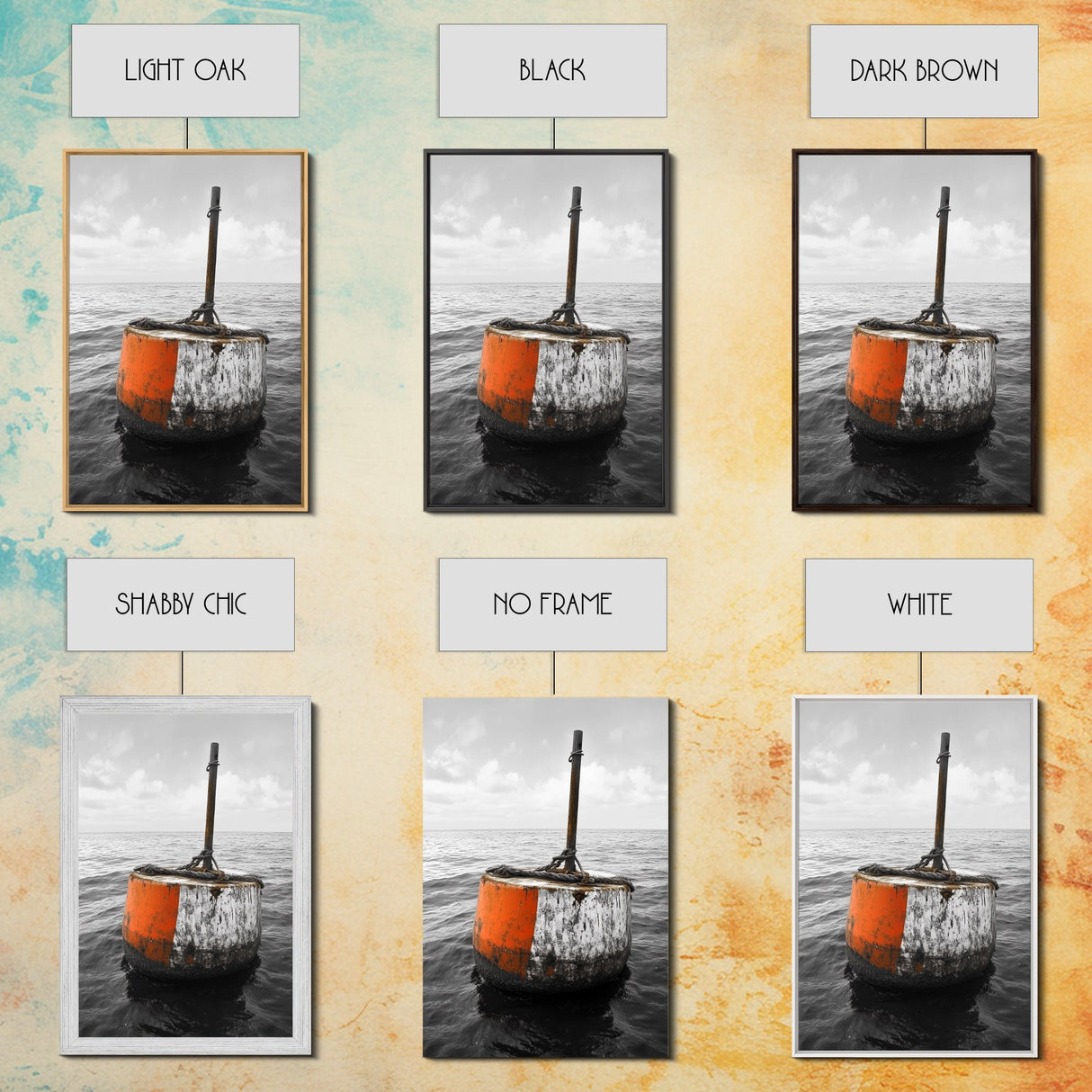 Ocean Buoy Art, Nautical Minimalism, Coastal Wall Decor, Industrial Seascape, Framed Canvas Print, Rustic Ocean Art, Bathroom Wall Art