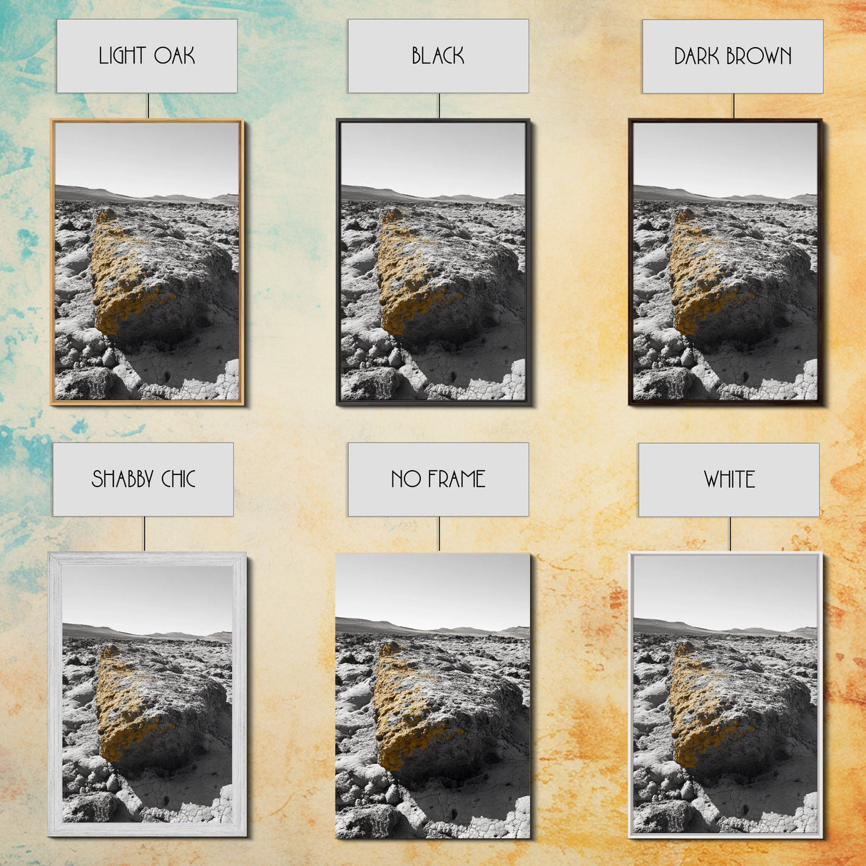 Yellow Lichen Rock, Monochrome Landscape, Desert Texture, Canvas Print, Rustic Wall Art, Minimalist Decor, Entryway or Office Art