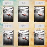 Red Shark, Underwater Scene, Ocean Light Rays, Color Contrast, Canvas Print, Modern Marine Art, Bathroom Wall Art, Nautical Style