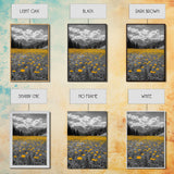 Yellow Wildflowers, Mountain Field, Blooming Meadow, Framed Canvas Print, Nature Photography, Rustic Decor, Dining Room Wall Art