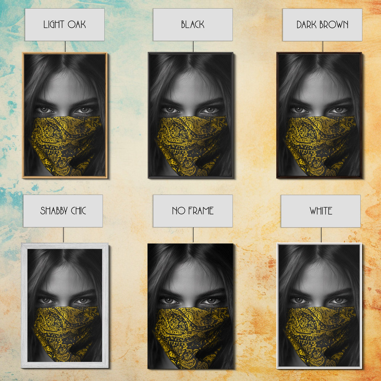 Yellow Bandana Girl, Intense Eyes, Street Portrait, Framed Canvas Print, Modern Photography, Teen Bedroom Wall Art, Bold Style