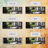 Green Leather Chair, Industrial Urban Scene, Chic Lounge Interior, Framed Canvas Print, Modern Wall Art, Man Cave Office Decor