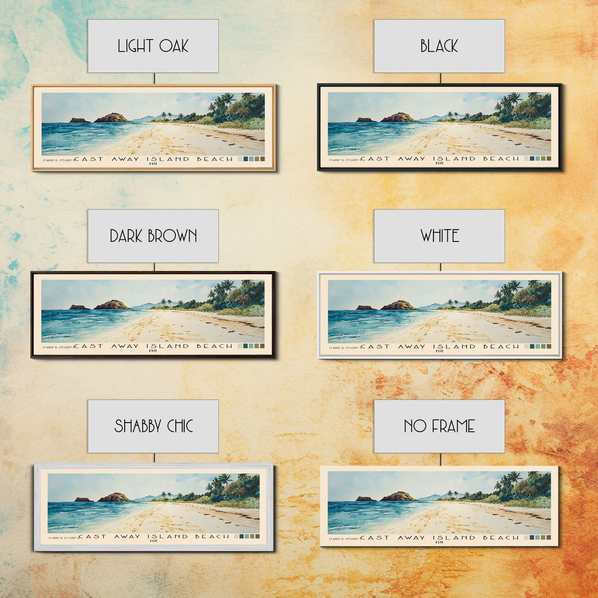 Cast Away Island Beach, Fiji Watercolor Print, Vacation Gift, Fiji Wall Art, Beach Painting, Beach Decor, Large Wall Art, Wood Frame Art
