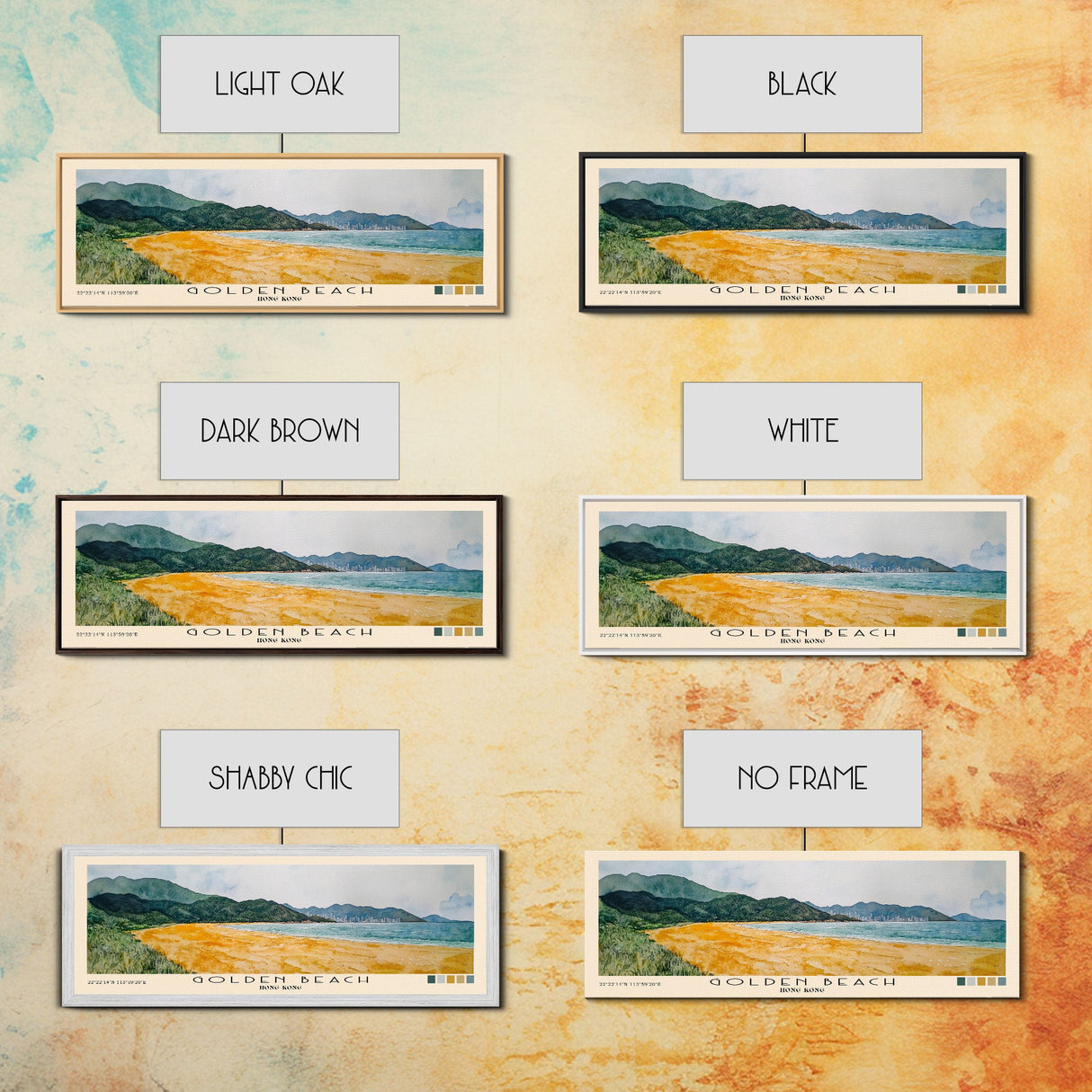 Golden Beach, Hong Kong Watercolor Print, Vacation Gift, Hong Kong Wall Art, Beach Painting, Beach Decor, Large Wall Art, Wood Frame Art