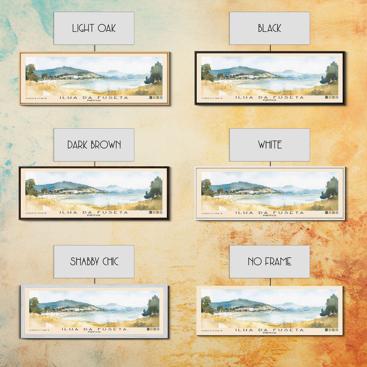 Ilha da Fuseta, Portugal Watercolor Beach Print, Vacation Gift, Portugal Wall Art, Framed Canvas Print, Framed Beach Painting