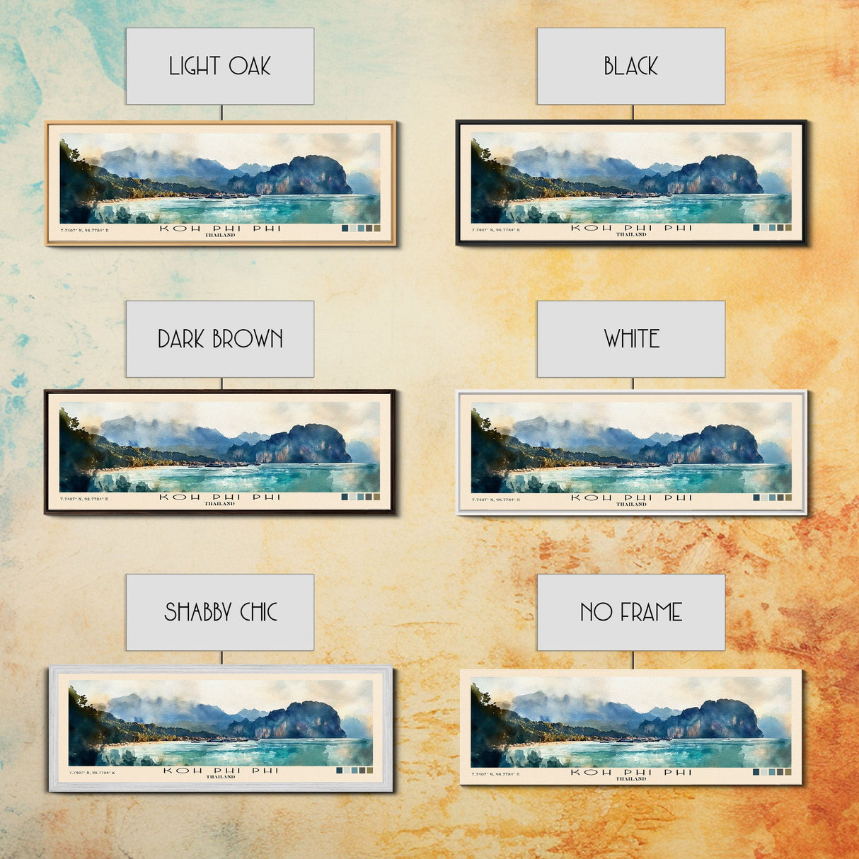 Koh Phi Phi, Thailand Watercolor Print, Vacation Gift, Thailand Wall Art, Beach Painting, Beach Decor, Large Wall Art, Wood Frame Art