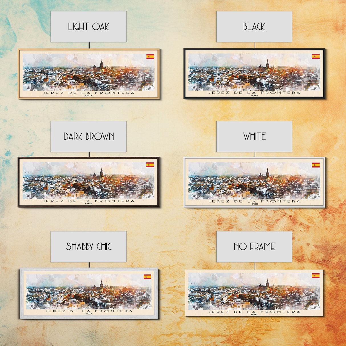 Jerez D eLa Frontera Spain Panoramic Travel Poster, Framed Canvas Print or Metal Wall Art, Travel Art, Home Decor, Panoramic Painting, Midcentury Art