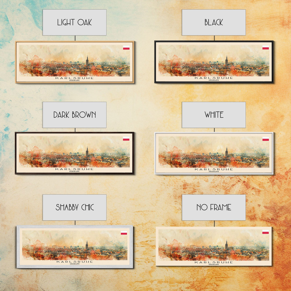 Karlsruhe Germany Panoramic Travel Poster, Framed Canvas Print or Metal Wall Art, Travel Art, Home Decor, Panoramic Painting, Midcentury Art