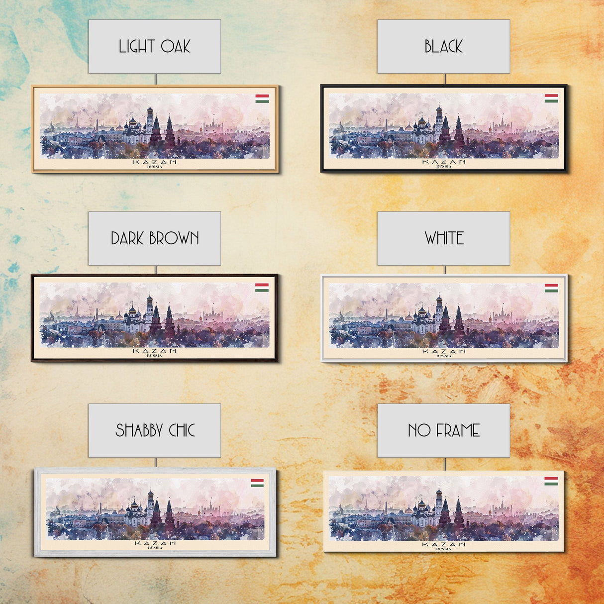 Kazan Russia Panoramic Travel Poster, Framed Canvas Print or Metal Wall Art, Travel Art, Home Decor, Panoramic Painting, Midcentury Art