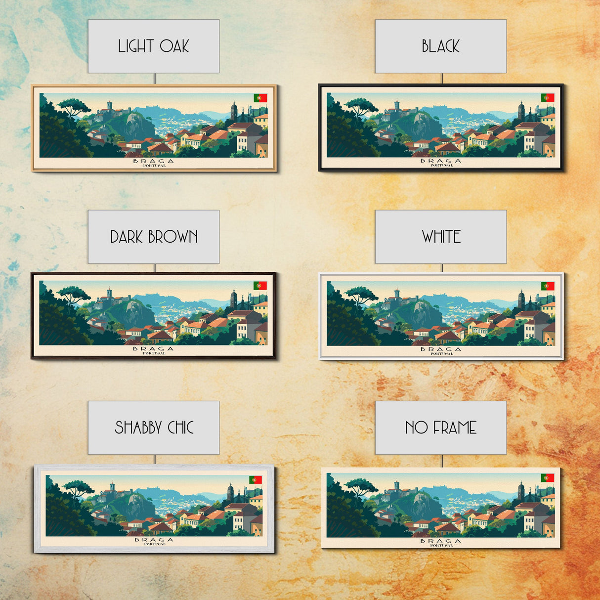 Braga Portugal Travel Art, City Art, Framed Canvas Print or Metal Wall Art, Europe Travel Poster, Panoramic Wall Art, Extra Wide Wall Art