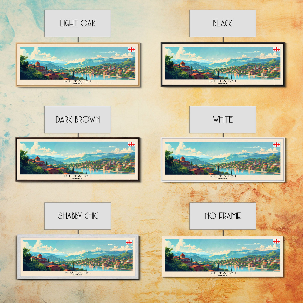 Kutaisi Georgia Panoramic Travel Poster, Framed Canvas Print or Metal Wall Art, Travel Art, Home Decor, Panoramic Painting, Midcentury Art