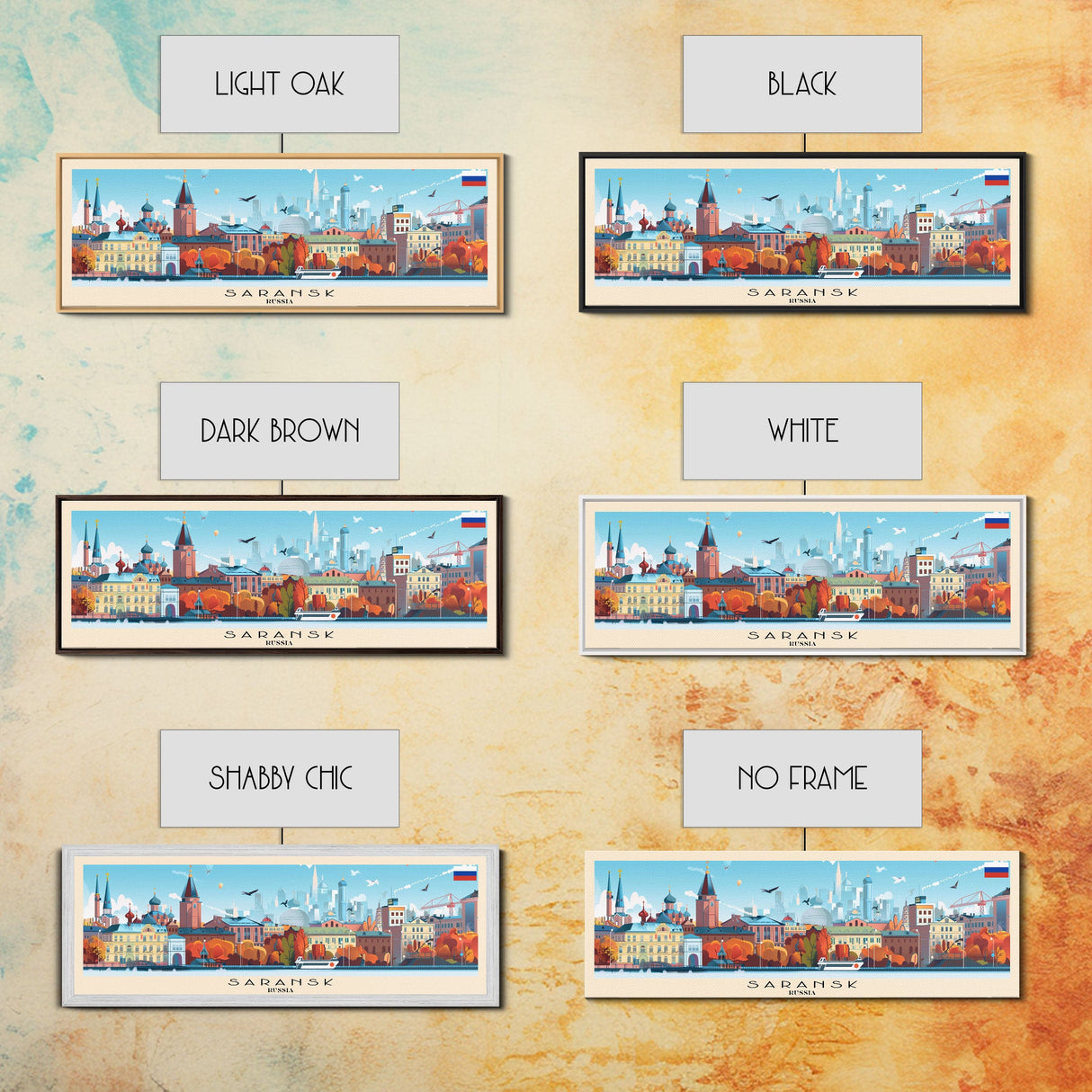 Saransk Russia Panoramic Travel Poster, Framed Canvas Print or Metal Wall Art, Travel Art, Home Decor, Panoramic Painting, Midcentury Art