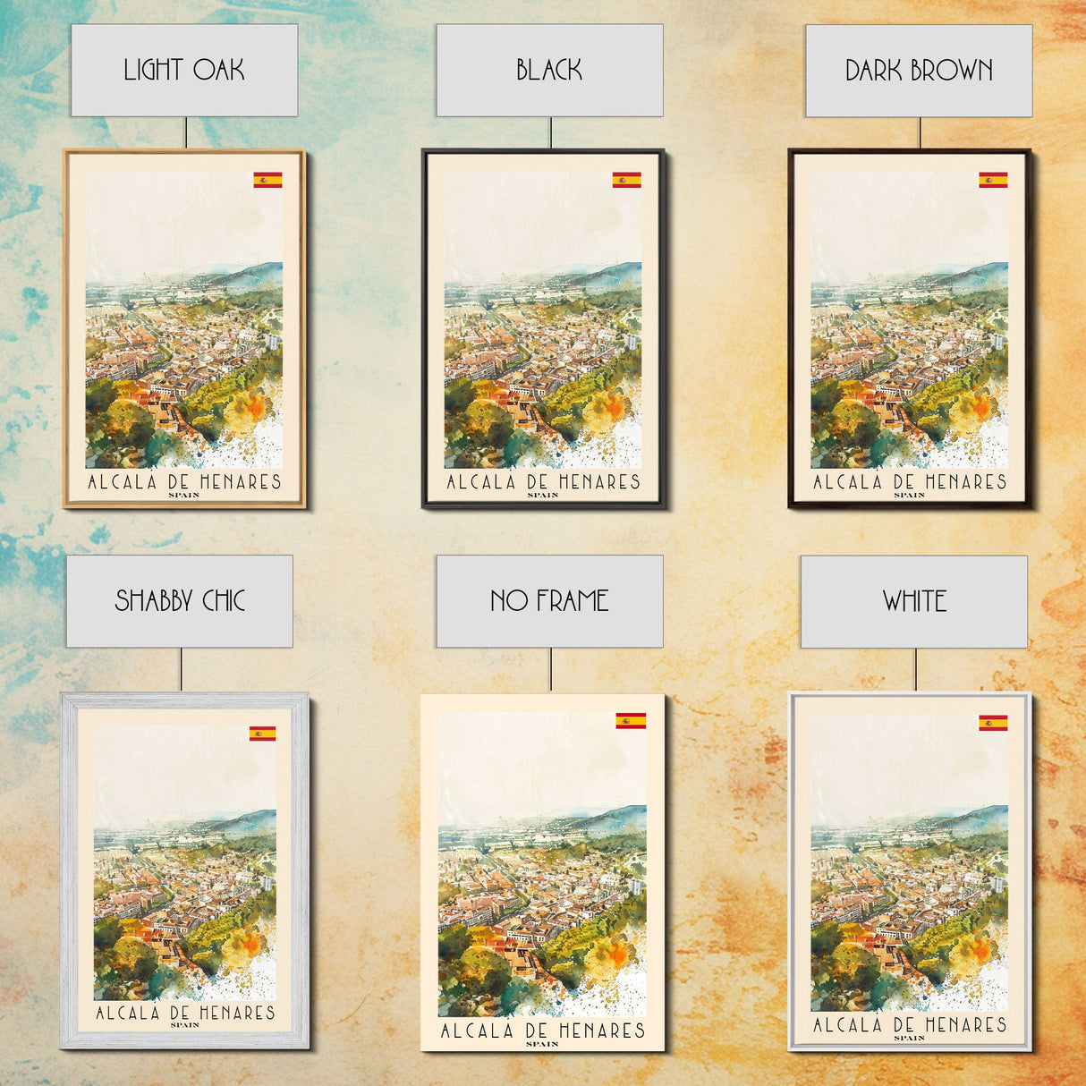 Alcalį de Henares Spain Aerial View Travel Poster Art, Framed Canvas Print, Stunning Wall Art for Living Room and Bedroom Decor