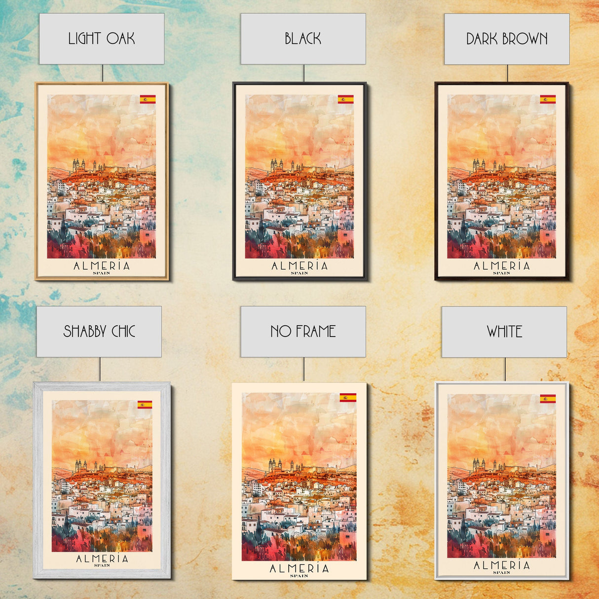 Almeria Spain Beachside City Travel Poster Art, Framed Canvas Print, Vibrant Wall Art for Living Room, Bedroom Decor, Home Decoration