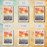 Brussels Belgium Travel Poster Framed Canvas Print, Abstract Sunset, Wall Art, Modern Home Decor, Travel Print, Watercolor Painting, Art Piece