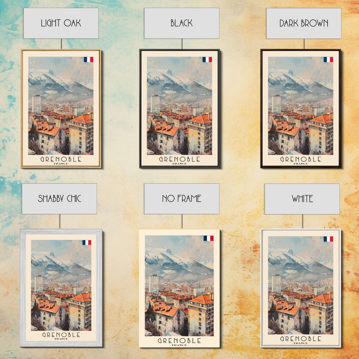 Grenoble France Mountain View Art, Framed Canvas Print, Wall Art for Bedroom, Travel Poster Art, Home Decoration, French Wall Art