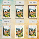Lugano Switzerland Travel Poster Framed Canvas Print, Lakeside Cityscape, Watercolor Painting, Wall Art, Home Decoration, Travel Print, Artistic Gift