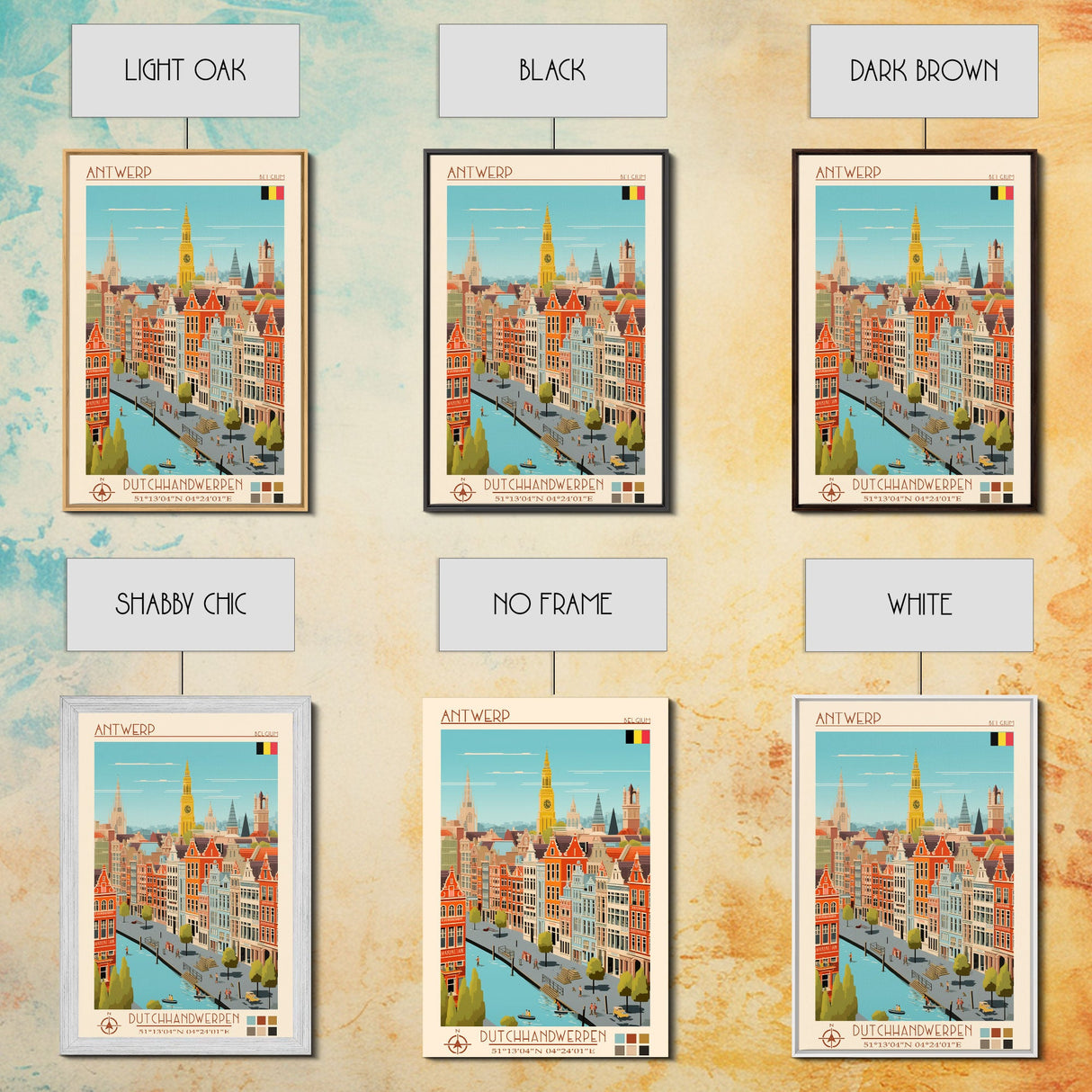 Antwerp Belgium Travel Poster Framed Canvas Print, Midcentury Modern Art, Pop Art Wall Decor, Home Decor, Vacation Gift, Living Room Art