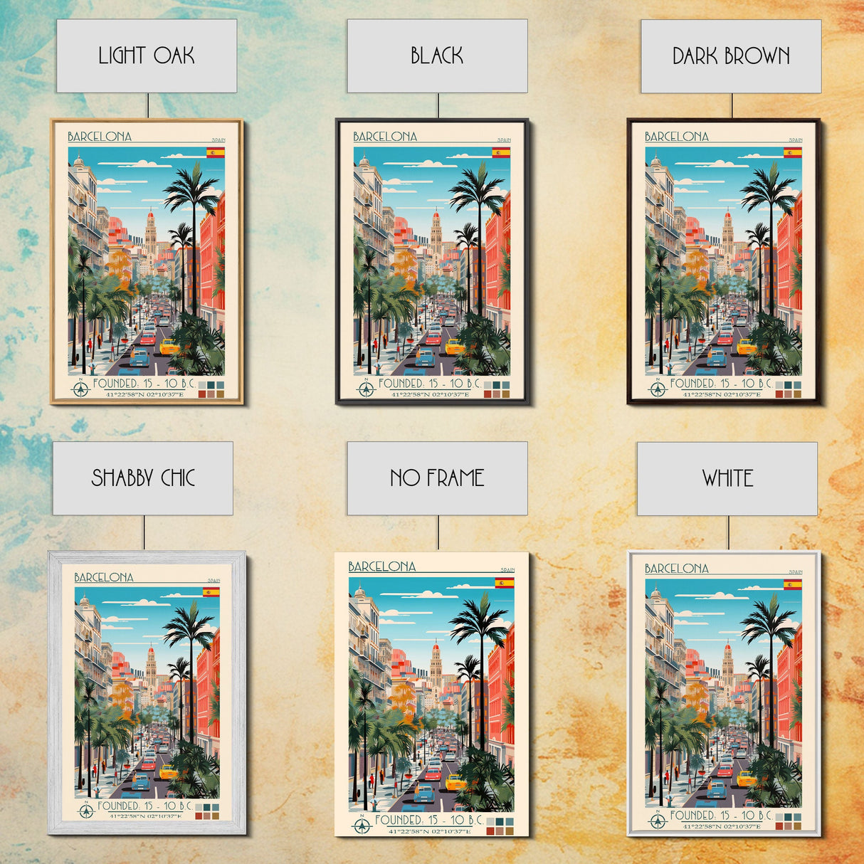 Barcelona Spain Travel Poster Framed Canvas Print, Midcentury Modern Art, Pop Art Wall Decor, Home Decor, Vacation Gift, Living Room Art