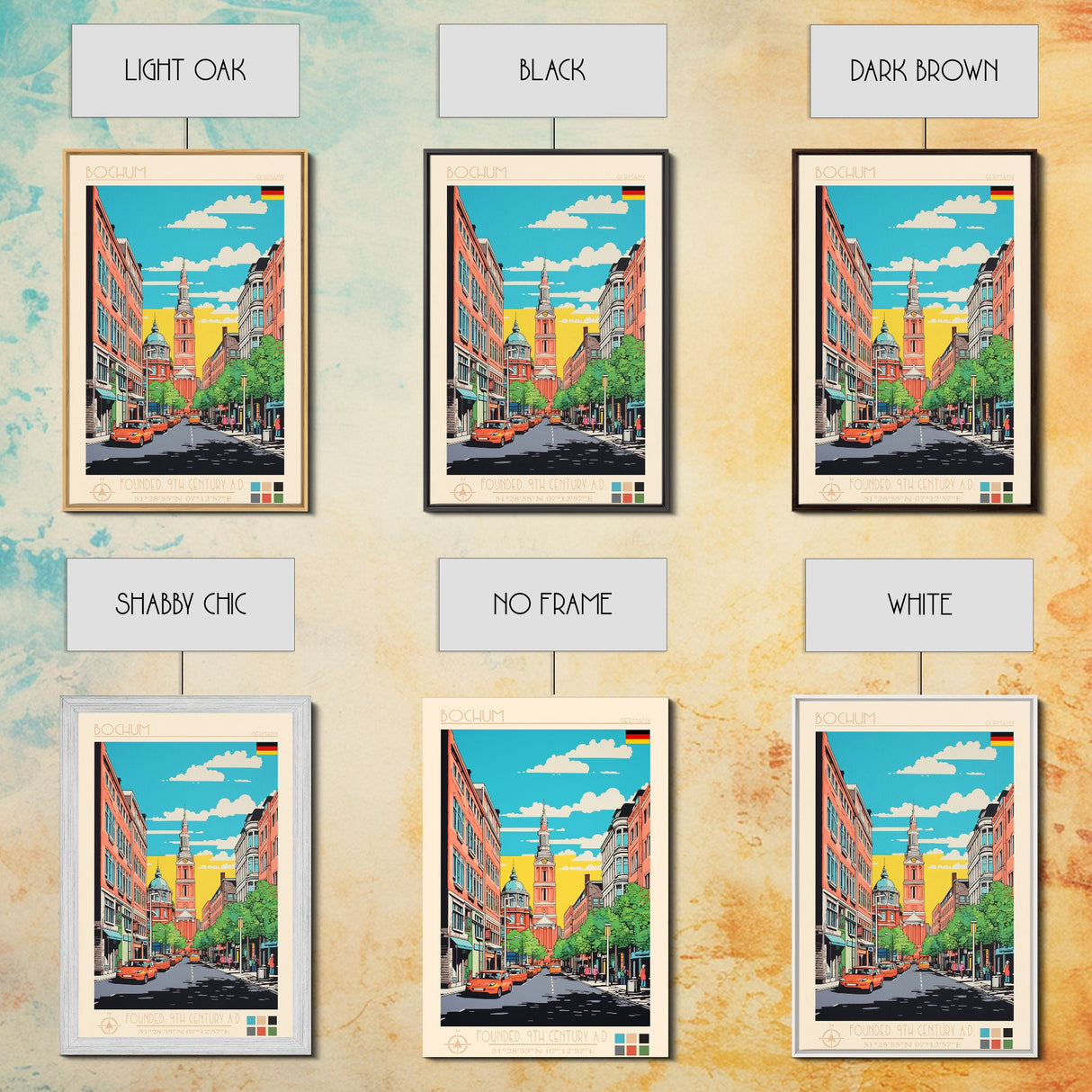 Bochum Germany Travel Poster Framed Canvas Print, Midcentury Modern Art, Pop Art Wall Decor, Home Decor, Living Room Art, Scenic View