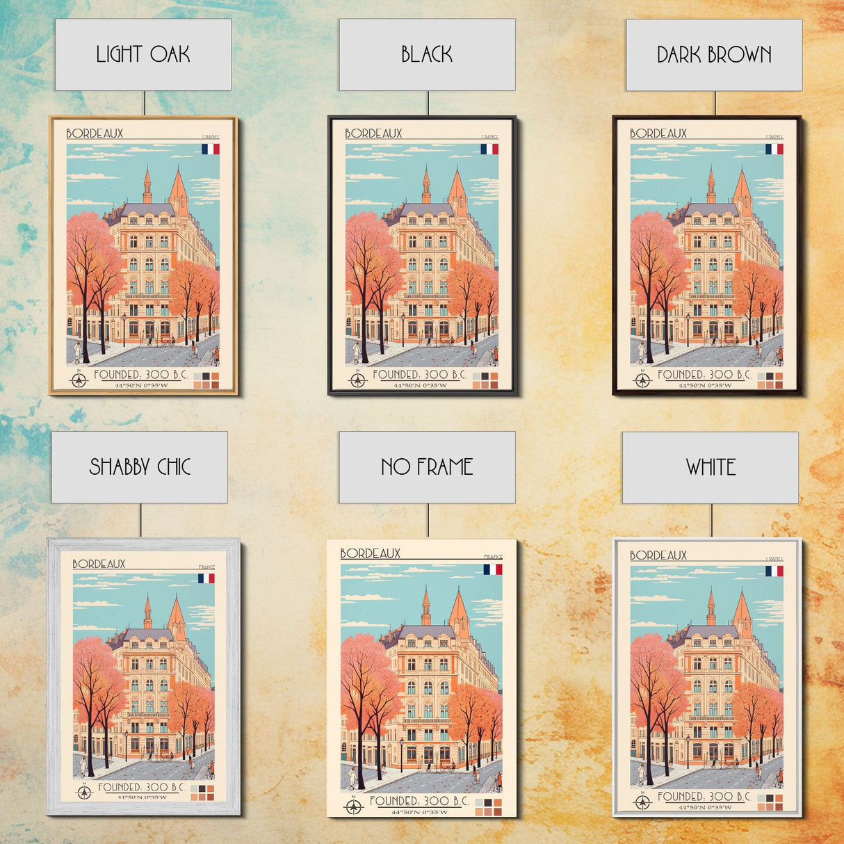 Bordeaux France Travel Poster Framed Canvas Print, Midcentury Modern Art, Pop Art Home Decor, Scenic Wall Art, Living Room Decoration