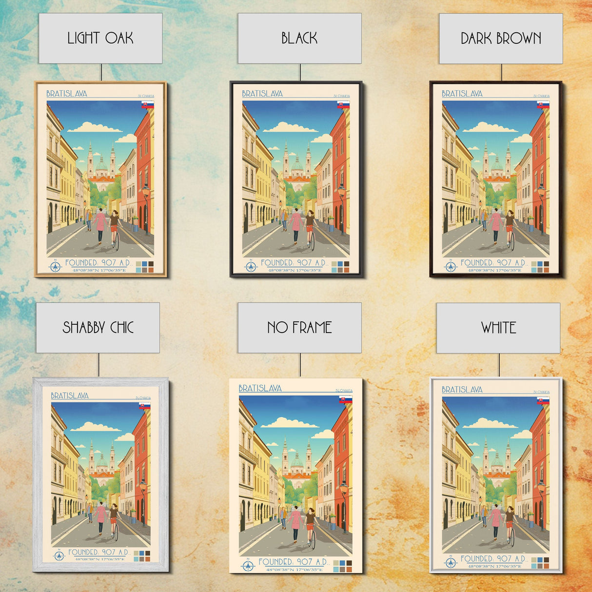Bratislava Slovakia Travel Poster Framed Canvas Print, Midcentury Modern Art, Pop Art Wall Decor, Home Decor, Vacation Gift, Living Room Art