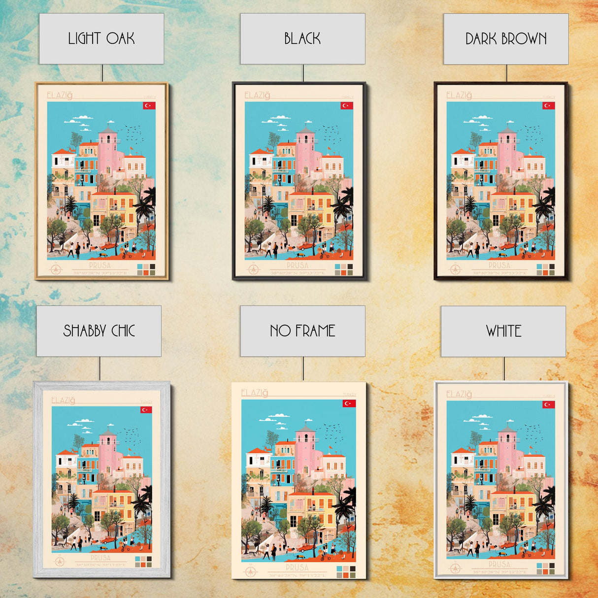 Elâzığ Turkey Travel Poster Framed Canvas Print, Midcentury Modern Art, Pop Art Wall Decor, Scenic Wall Art, Living Room Decoration, Office Art