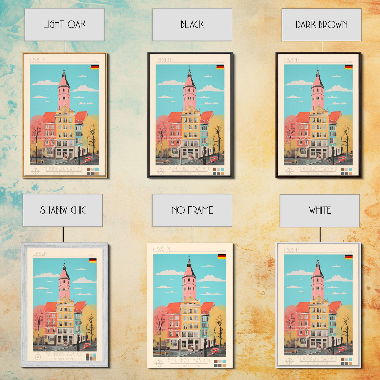 Essen Germany Travel Poster Framed Canvas Print, Midcentury Modern Art, Pop Art Wall Decor, Home Decor, Vacation Gift, Office Art