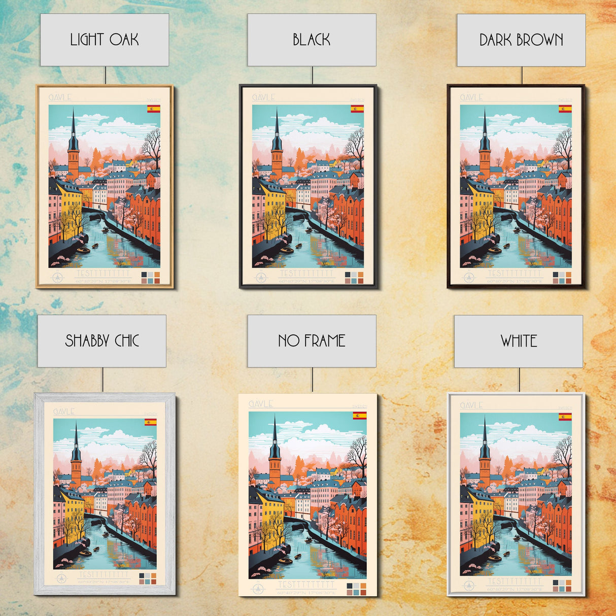 Gävle Sweden Travel Poster Framed Canvas Print, Midcentury Modern Art, Pop Art Wall Decor, Scenic Wall Art, Bedroom Decoration
