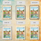Haarlem Netherlands Travel Poster Framed Canvas Print, Midcentury Modern Art, Pop Art Wall Decor, Scenic Bedroom Art, Office Decoration