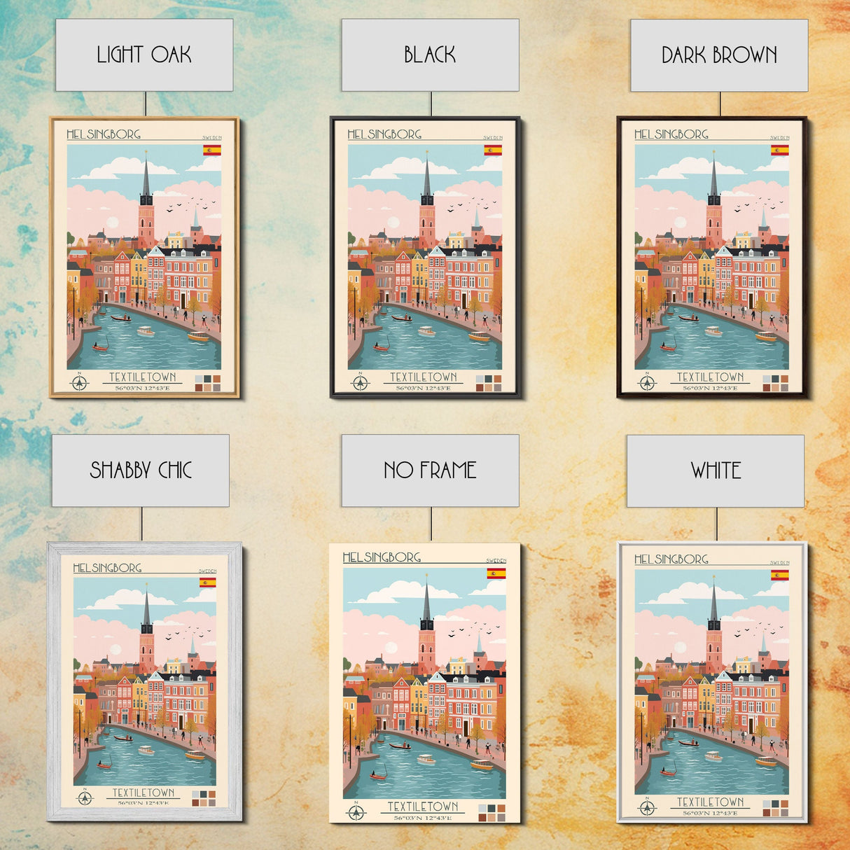 Helsingborg Sweden Travel Poster Framed Canvas Print, Midcentury Modern Art, Pop Art Wall Decor, Scenic Wall Art, Bedroom Decoration, Office Art