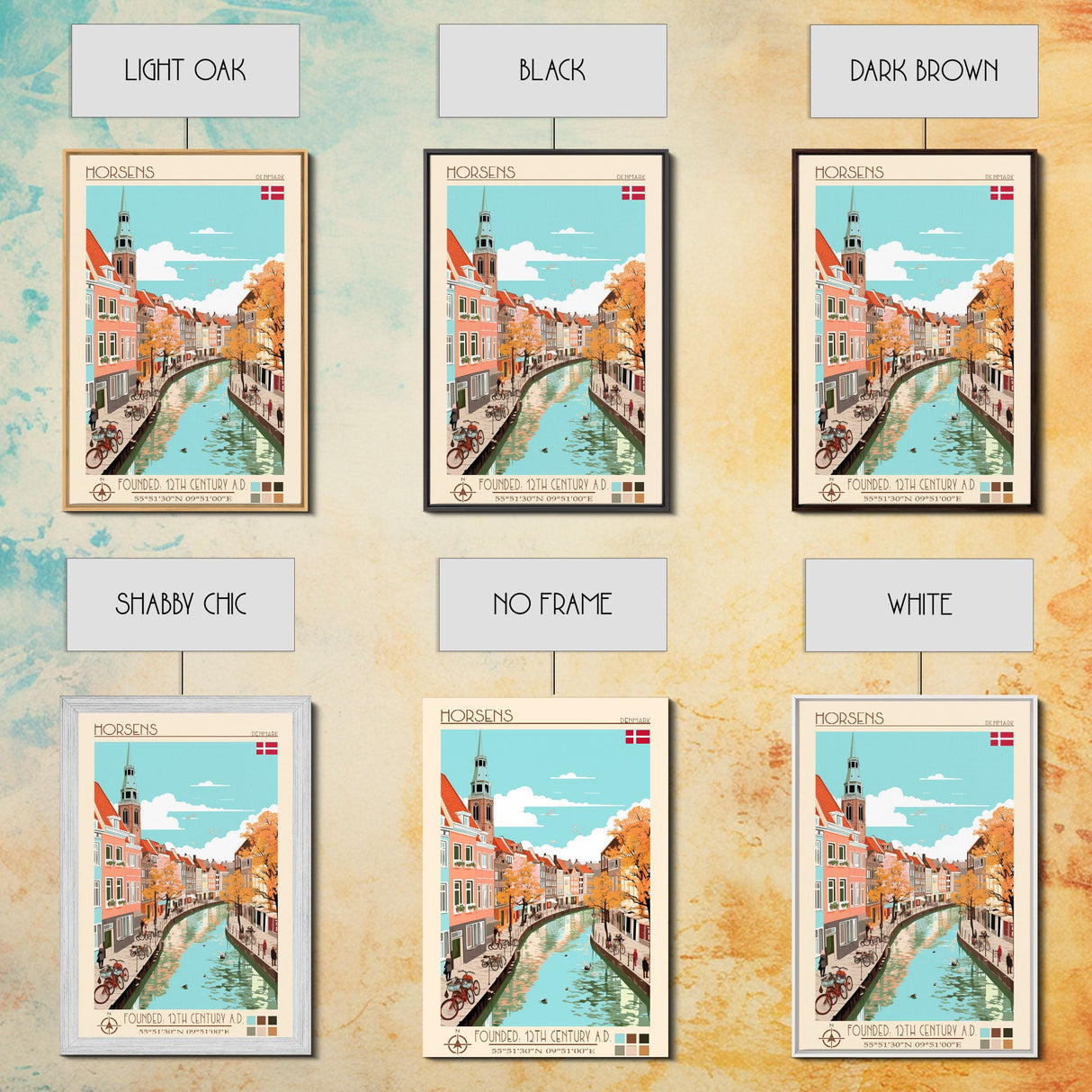 Horsens Denmark Travel Poster Framed Canvas Print, Midcentury Modern Art, Pop Art Wall Decor, Home Decor, Vacation Gift, Office Art