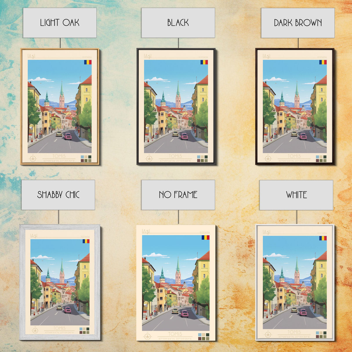 Iași Romania Travel Poster Framed Canvas Print, Midcentury Modern Art, Pop Art Wall Decor, Scenic Wall Art, Living Room Decoration, Office Gift