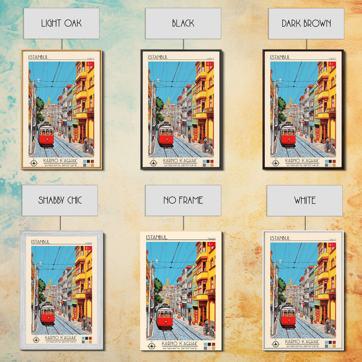 Istanbul Turkey Travel Poster Framed Canvas Print, Midcentury Modern Art, Pop Art Wall Decor, Scenic Living Room Art, Bedroom Decor