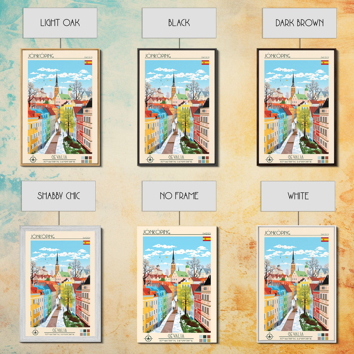 Jönköping Sweden Travel Poster Framed Canvas Print, Midcentury Modern Art, Pop Art Wall Decor, Home Decor, Vacation Gift, Office Art