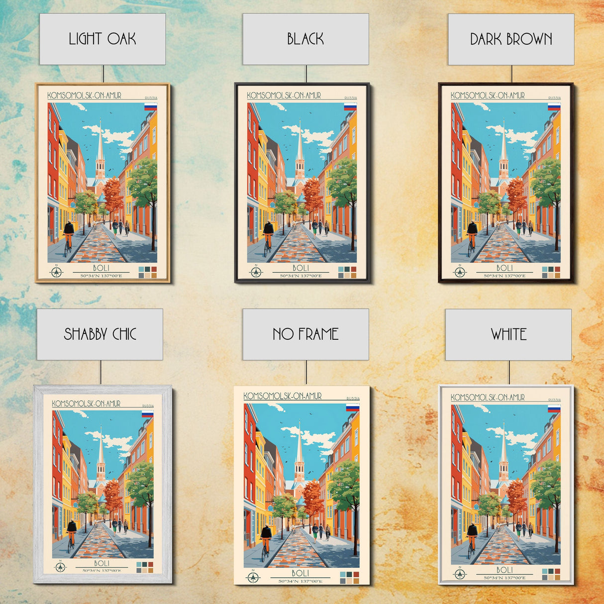 Komsomolsk on Amur Russia Travel Poster Framed Canvas Print, Midcentury Modern Art, Pop Art Wall Decor, Scenic Wall Art, Living Room Decoration, Office Art