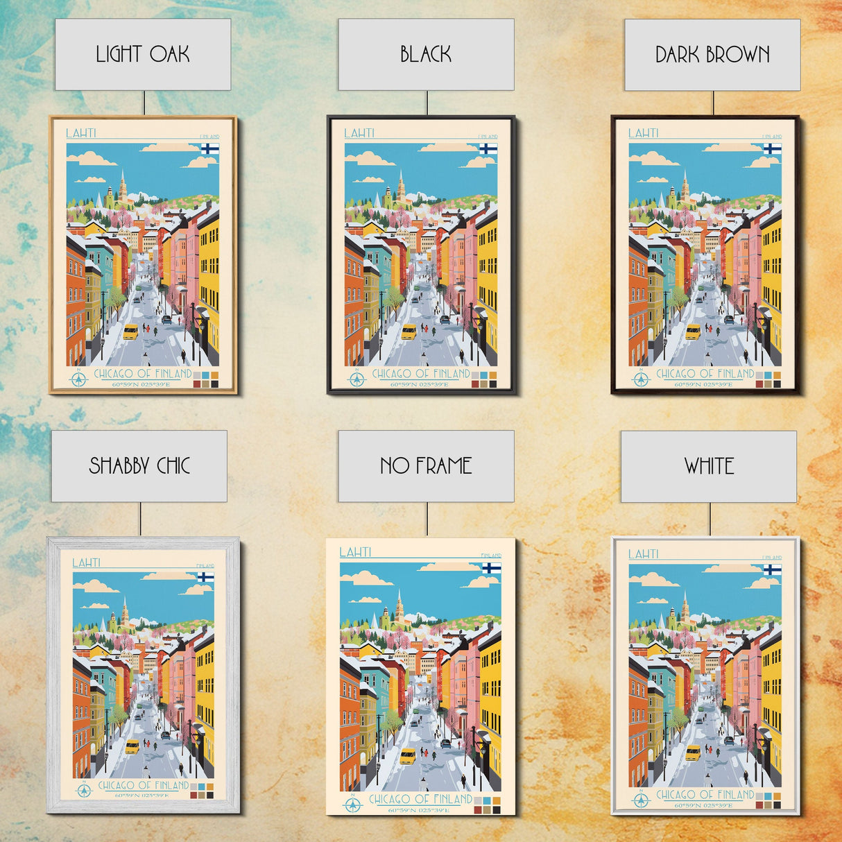Lahti Finland Travel Poster Framed Canvas Print, Midcentury Modern Art, Pop Art Wall Decor, Scenic Wall Art, Living Room Decoration, Office Art