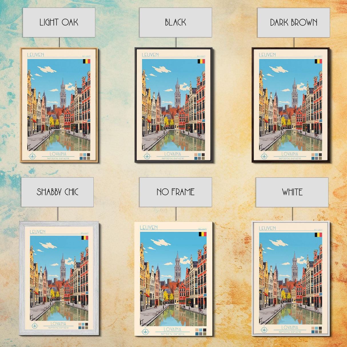 Leuven Belgium Travel Poster Framed Canvas Print, Midcentury Modern Art, Pop Art Wall Decor, Home Decor, Vacation Gift, Bedroom Art