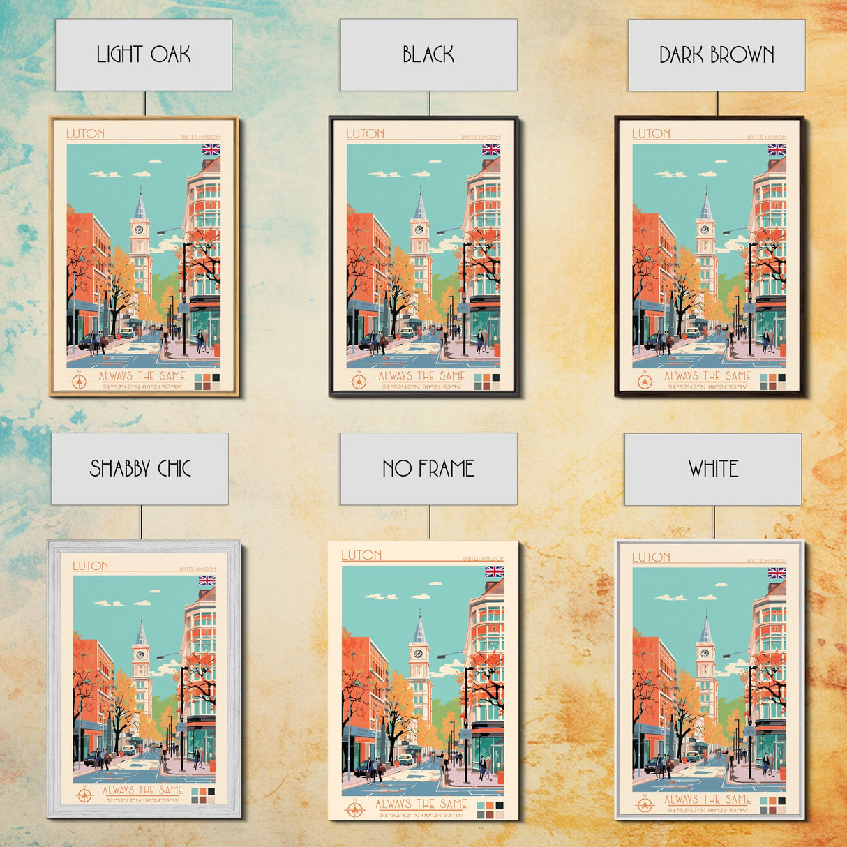 Luton United Kingdom Travel Poster Framed Canvas Print, Wall Decor, Midcentury Modern Art, Pop Art, Scenic Art for Living Room and Office