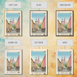 Lviv Ukraine Travel Poster Framed Canvas Print, Wall Decor, Midcentury Modern Art, Pop Art, Scenic Art for Home and Office