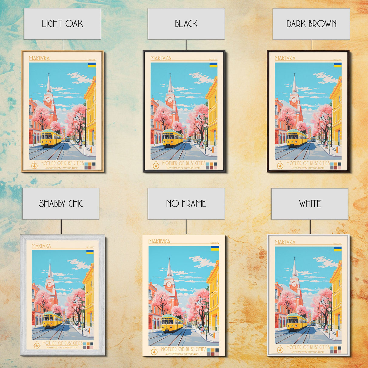 Makiivka Ukraine Travel Poster Framed Canvas Print, Midcentury Modern Art, Pop Art Wall Decor, Home Decor, Vacation Gift, Bedroom Art