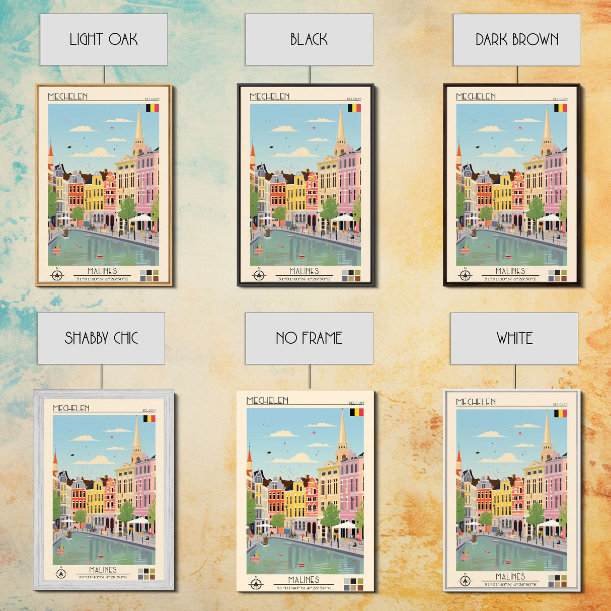 Mechelen Belgium Travel Poster Framed Canvas Print, Midcentury Modern Art, Pop Art Wall Decor, Home Decor, Vacation Gift, Bedroom Art