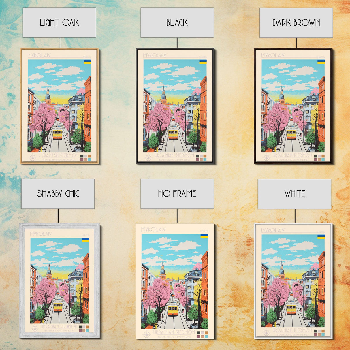 Mykolaiv Ukraine Travel Poster Framed Canvas Print, Midcentury Modern Art, Pop Art Wall Decor, Scenic Bedroom Art, Office Decoration