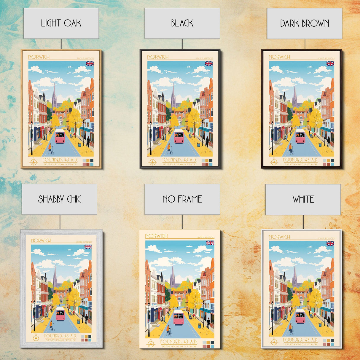 Norwich United Kingdom Travel Poster Framed Canvas Print, Midcentury Modern Art, Pop Art Wall Decor, Scenic Wall Art, Living Room Decoration, Office Art