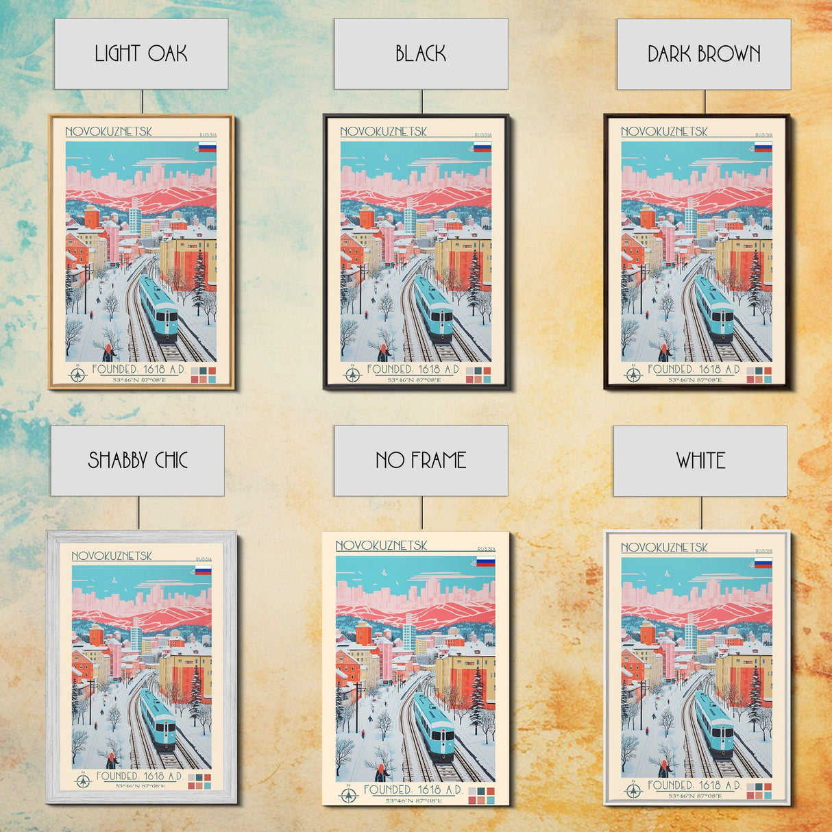 Novokuznetsk Russia Travel Poster Framed Canvas Print, Midcentury Modern Art, Pop Art Wall Decor, Scenic Wall Art, Living Room Decoration, Office Art