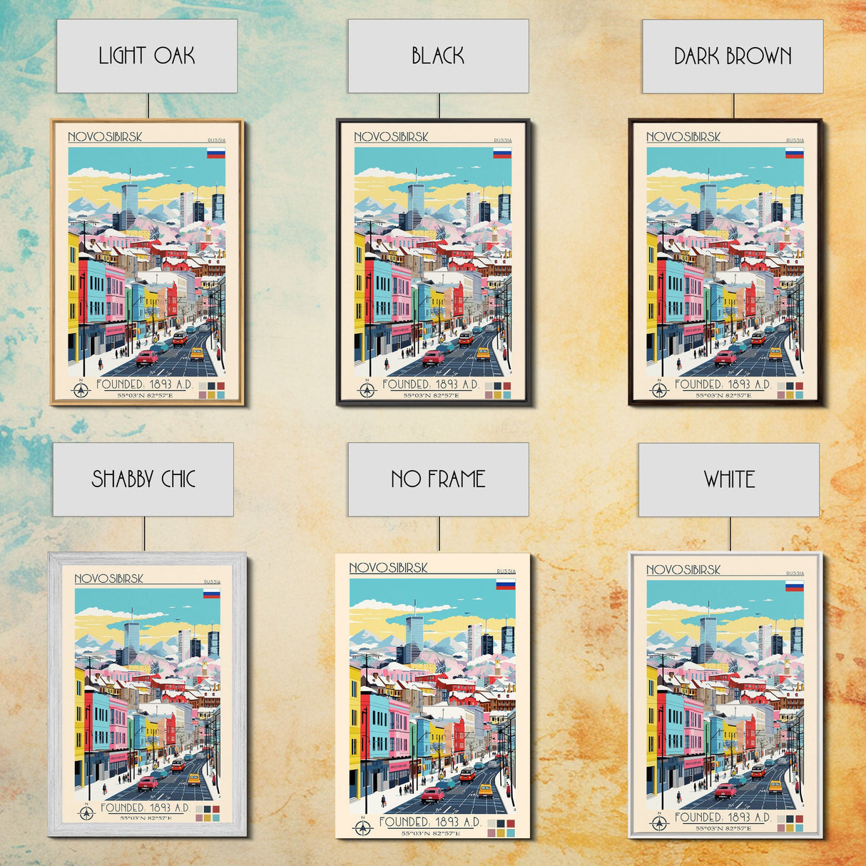 Novosibirsk Russia Travel Poster Framed Canvas Print, Midcentury Modern Art, Pop Art Wall Decor, Scenic Living Room Art, Bedroom Decor