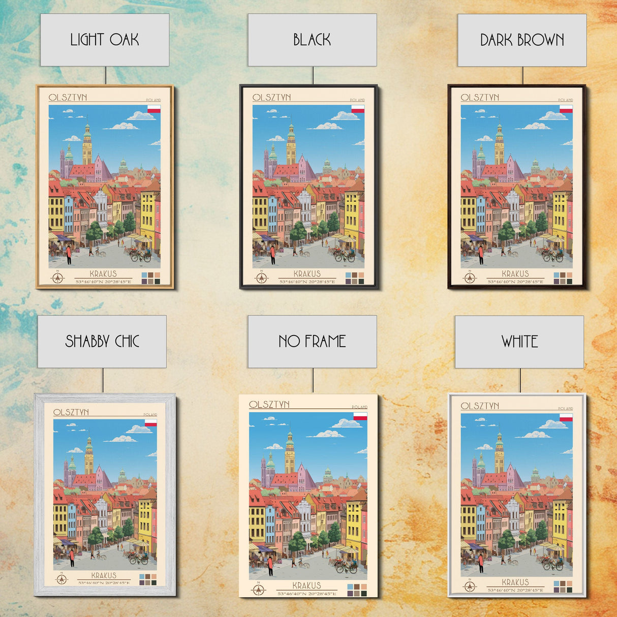 Olsztyn Poland Travel Poster Framed Canvas Print, Midcentury Modern Art, Pop Art Wall Decor, Scenic Wall Art, Bedroom Decoration