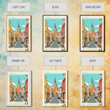 Oradea Romania Travel Poster Framed Canvas Print, Midcentury Modern Art, Pop Art Wall Decor, Scenic Bedroom Art, Office Decoration