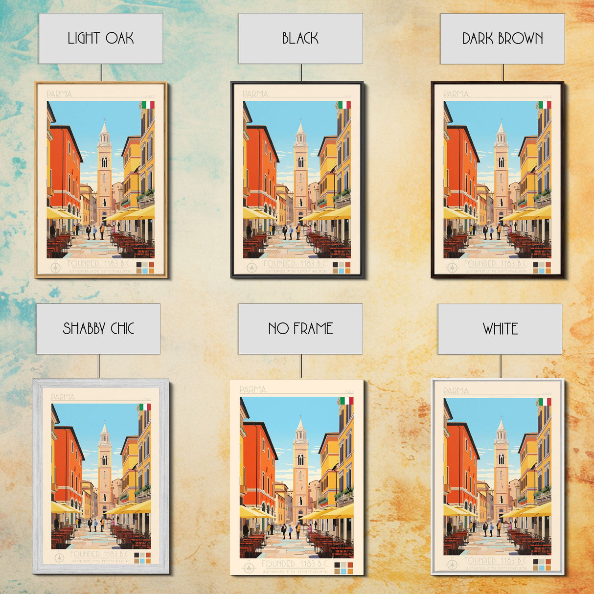 Parma Italy Travel Poster Framed Canvas Print, Midcentury Modern Art, Pop Art Wall Decor, Scenic Wall Art, Bedroom Decoration